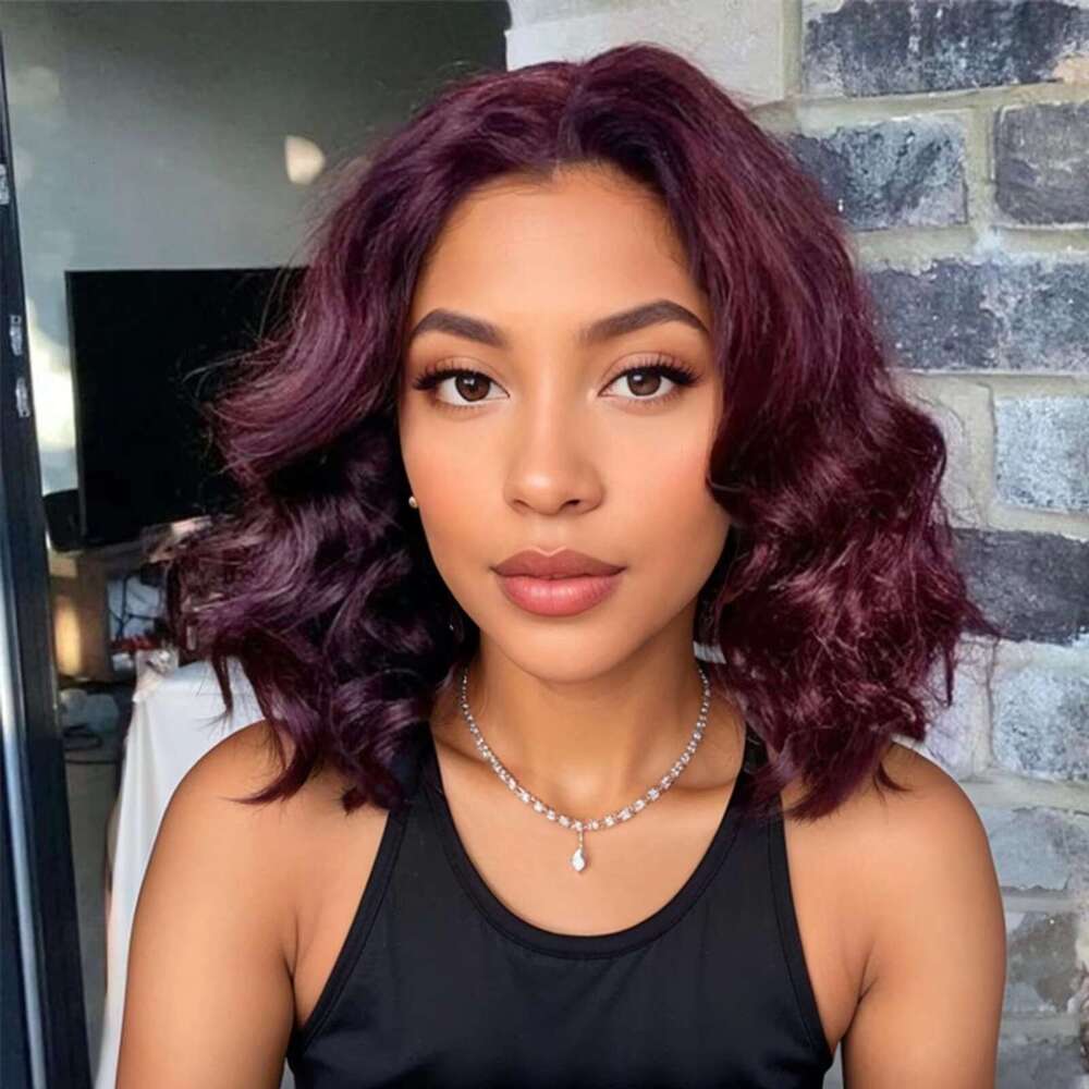 Bob Wig x Human Hair J Burgundy Loose Wave Lace Front Wigs Density Glueless Inch s