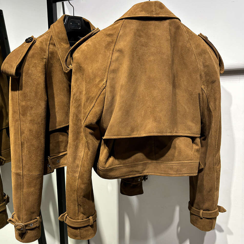 Yoloagain Dark Brown Suede Women's Leather Jacket Sheepskin Coat