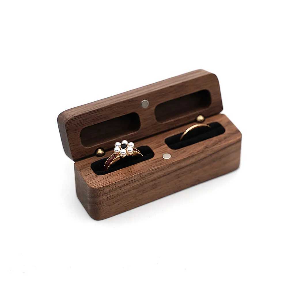Vintage Walnut Wedding Ring Box Necklace Earring Storage Box Gift Display Packaging Small Jewelry Organizer W241019