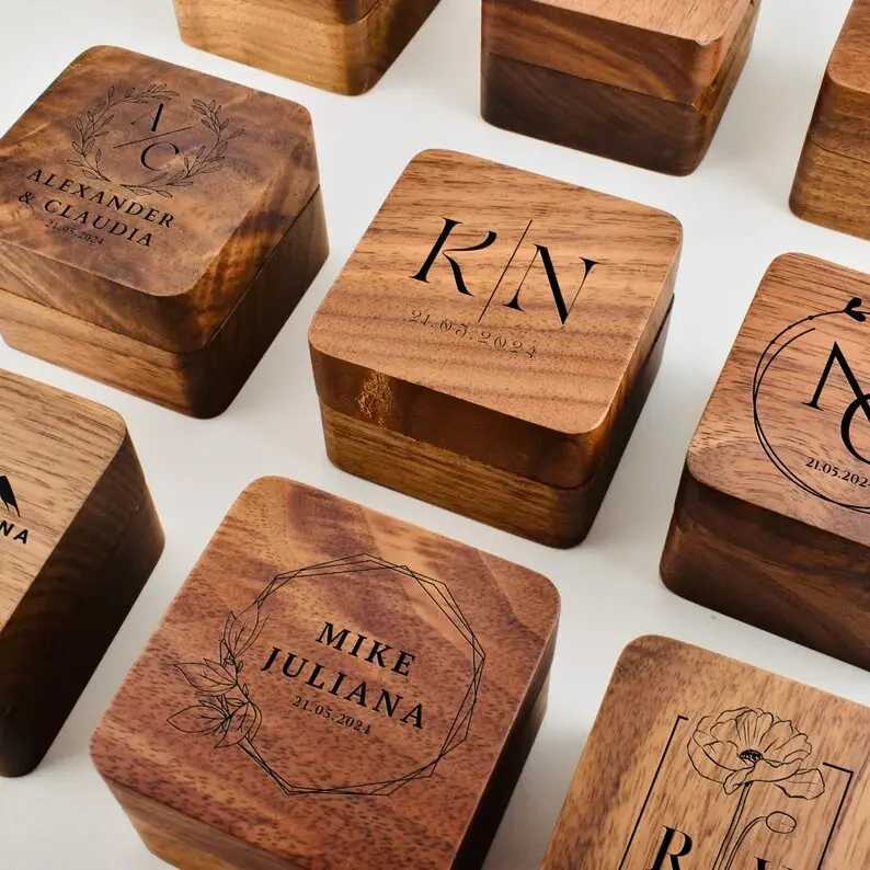 1 free customized wooden ring box personalized wedding anniversary gift walnut ring box carving engagement W241019