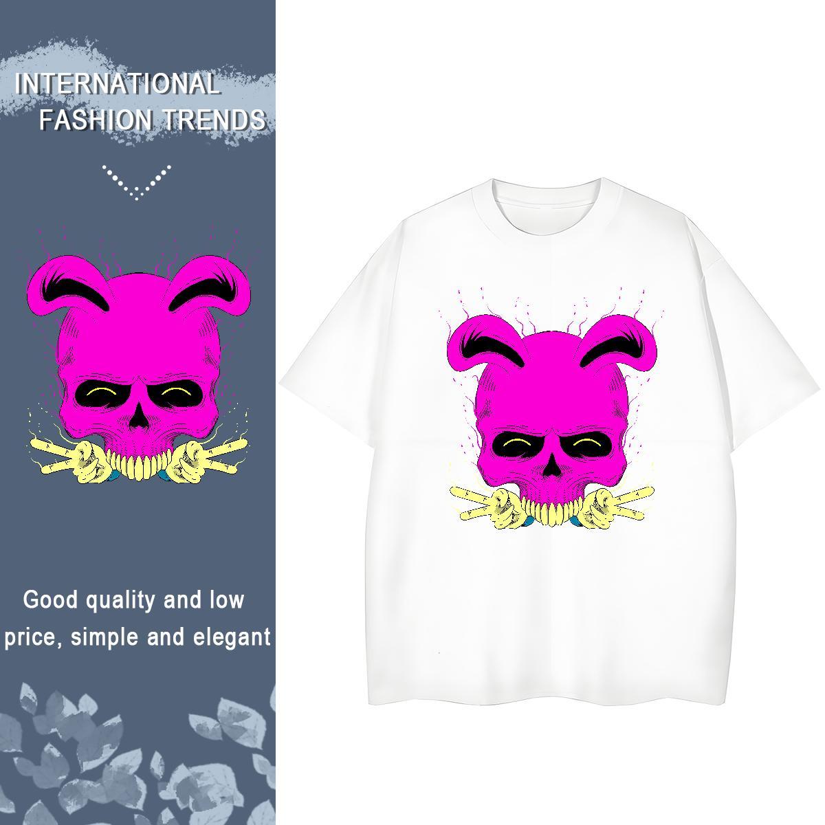 2024 T shirt 230g Pure Cotton Short sleeve Soft Casual Daily Wear skull Lady T shirt Popular Cartoon Anime Clothes