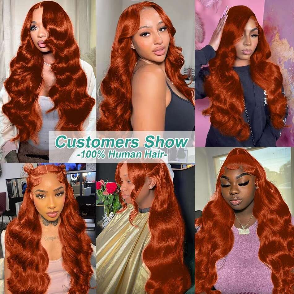 Melodie 220% 30 32 Inches Body Wave Ginger Orange 13x6 Transparent Front Human Wigs 13x4 Lace Frontal Remy Hair Wig
