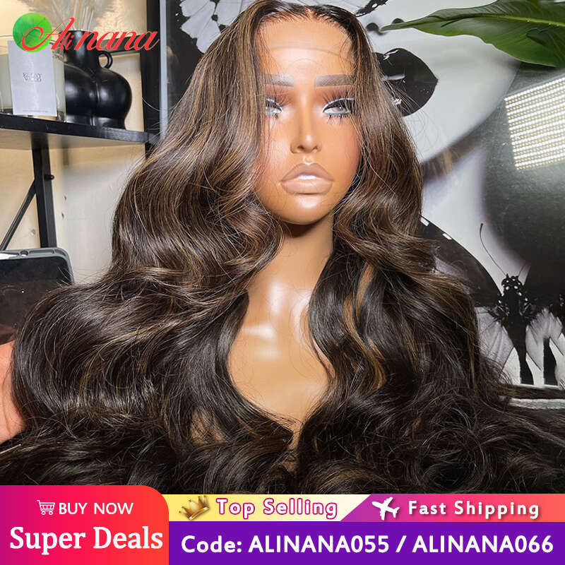 Highlights Brown Colored Body Wave 13X6 Frontal Pre-Plucked Peruvian Remy Human Hair Lace Front Wig For Black Women