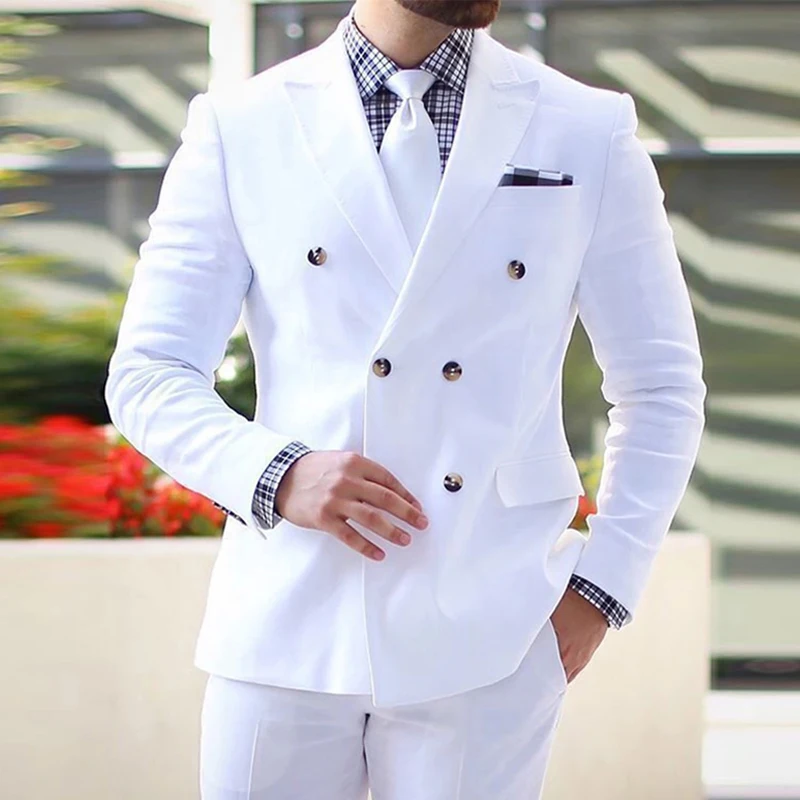 Formal Men Suits Slim Fit with Double Breasted Custom Wedding Groom Tuxedo 2 Pieces Business Male Fashion Jacket Pants