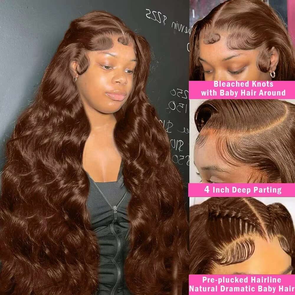 Lace x HD Frontal Body Wave Wig Chocolate Brown Colored Front Human Hair Preplucked Wigs For Women Density s