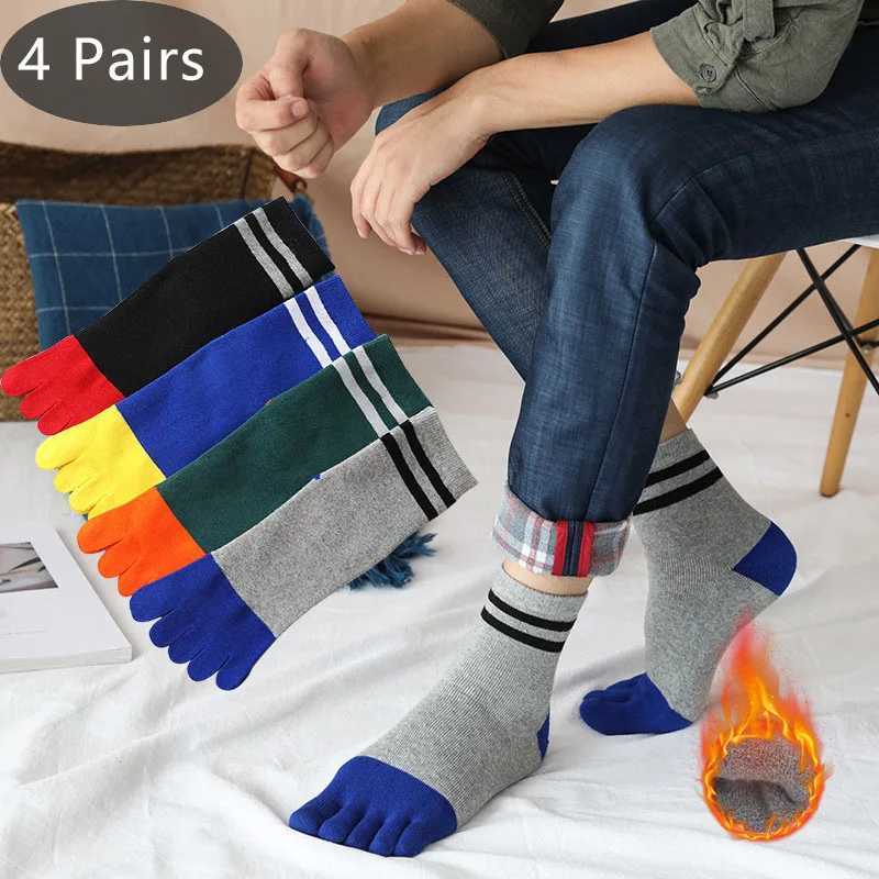 1/4 Pairs Thick 5 Finger Socks Terry Man Winter Cotton Breathable Warm Against Cold Snow Toe Short Floor Sleeping Socks ThermalXJ241019