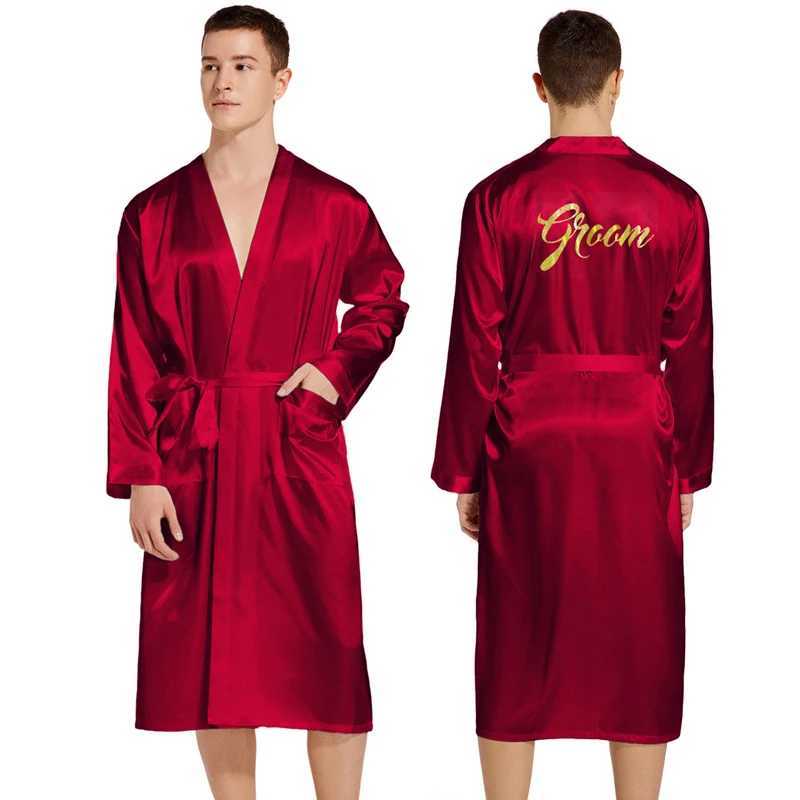 Wedding Groom Robe Men Home Wear Satin Sleepwear Long Sleeve Kimono Bathrobe Gown Male Bronzing Letter Loungewear NightdressXJ241018