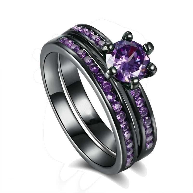 Charming Couple Ring Romantic Purple Rhinestone Womens Ring Set Fashion Mens Stainless Steel Celtic Dragon Ring Fashion Jewelry Y241019