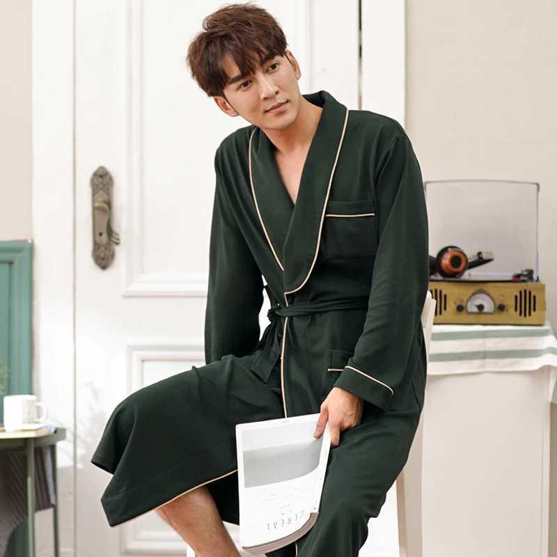 2022 New male gowns autumn roupao de banho big yards M-3XL bathrobe men high quality cotton long sleeve brand pajamas male robeXJ241018
