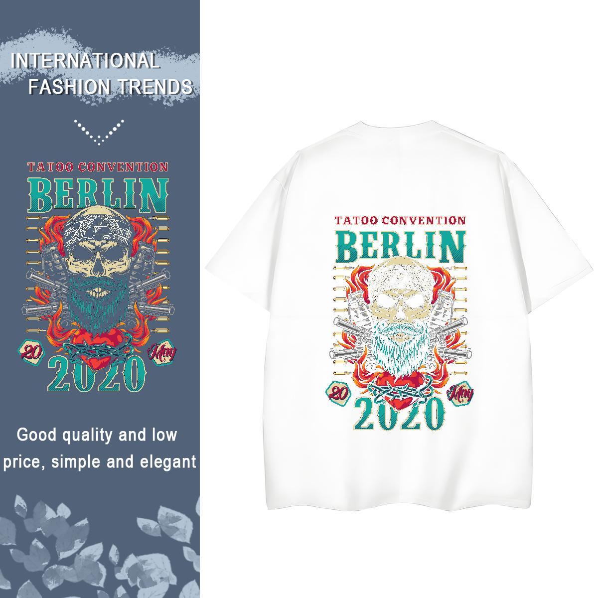 Fashion Casual T-Shirts 230g 100% Cotton Crew Neck Breathable Street Casual skull Couples T Shirts Popular Custom Printed Tops