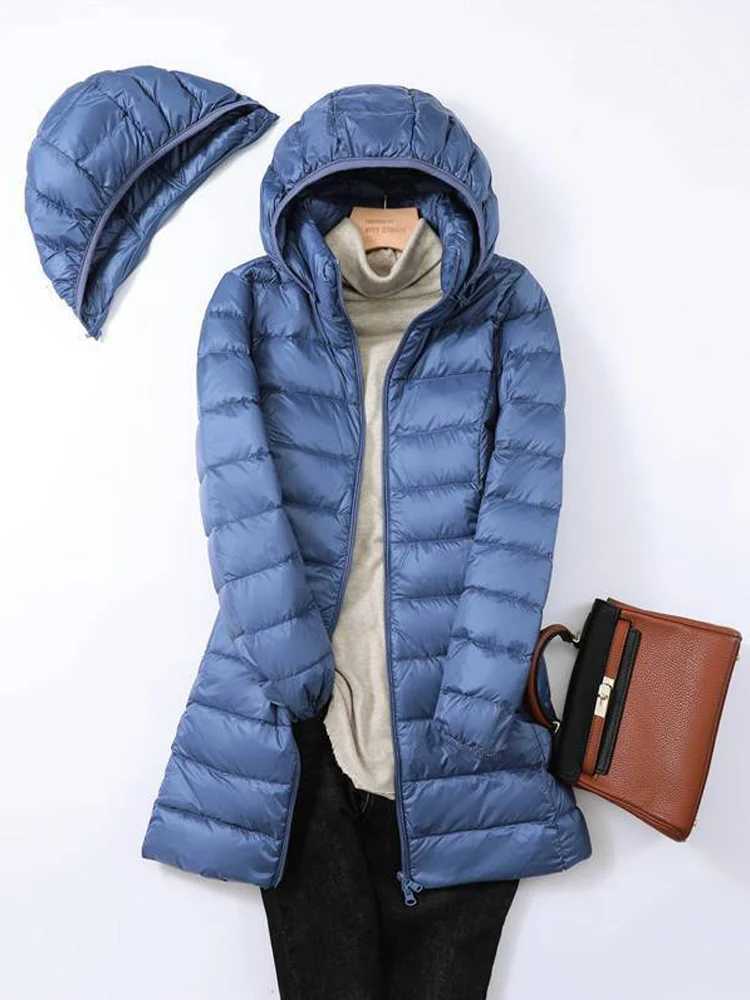 0-10 Korean Style Women Hooded Puffer Jackets 2024 Autumn Winter Ultra Light Female Hood Detachable Duck Down Coat Thin ParkasX241019