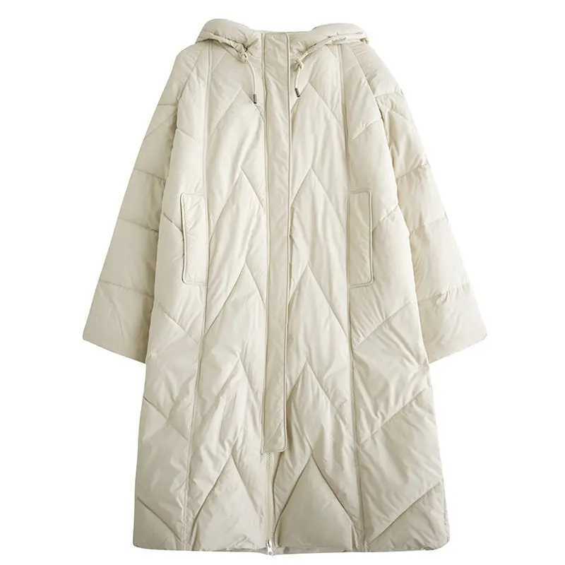 Winter New Womens Oversized Down Cotton Jacket Loose Commuting Leisure Warm Hooded ParkasX241019