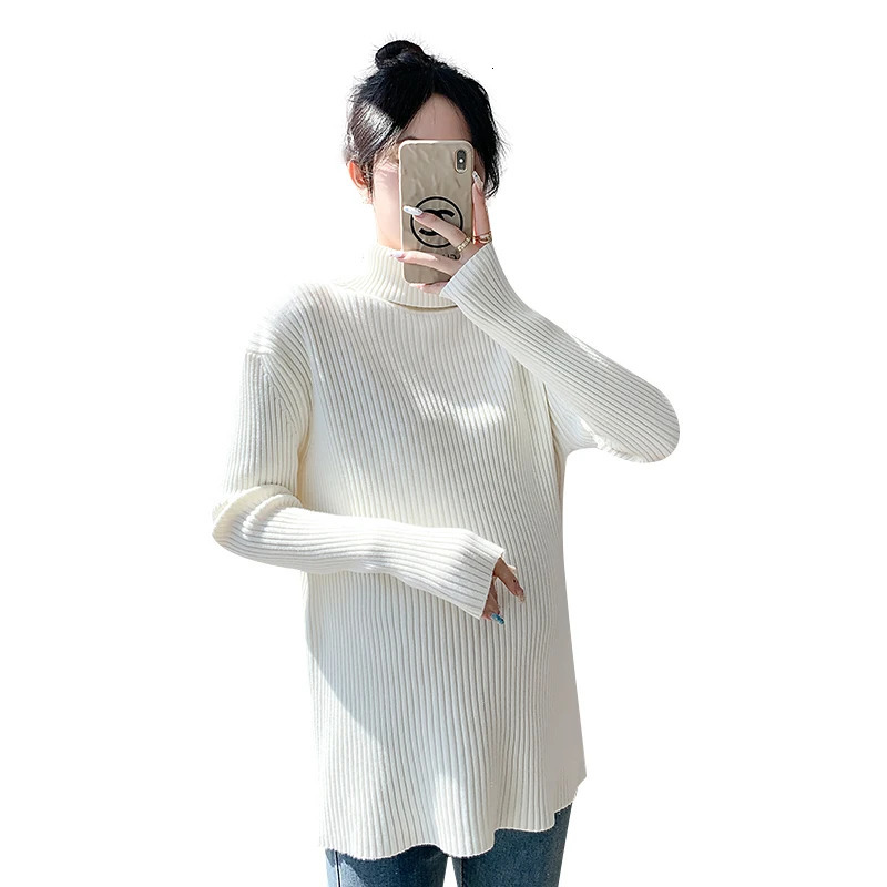 High neck womens maternity jacket sweater solid thick insulation material maternity top 241019