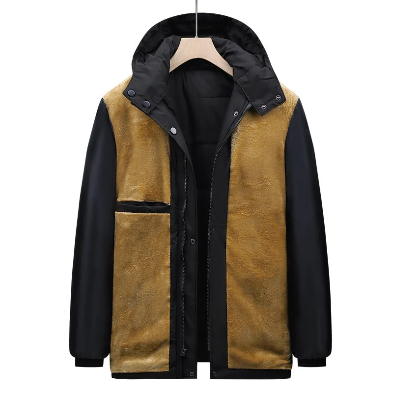 Winter 5XL Windproof Parka Mens Windproof Wool Thick Fur Coat Mens Solid Hooded Street Coat Mens Snow Jacket 241019
