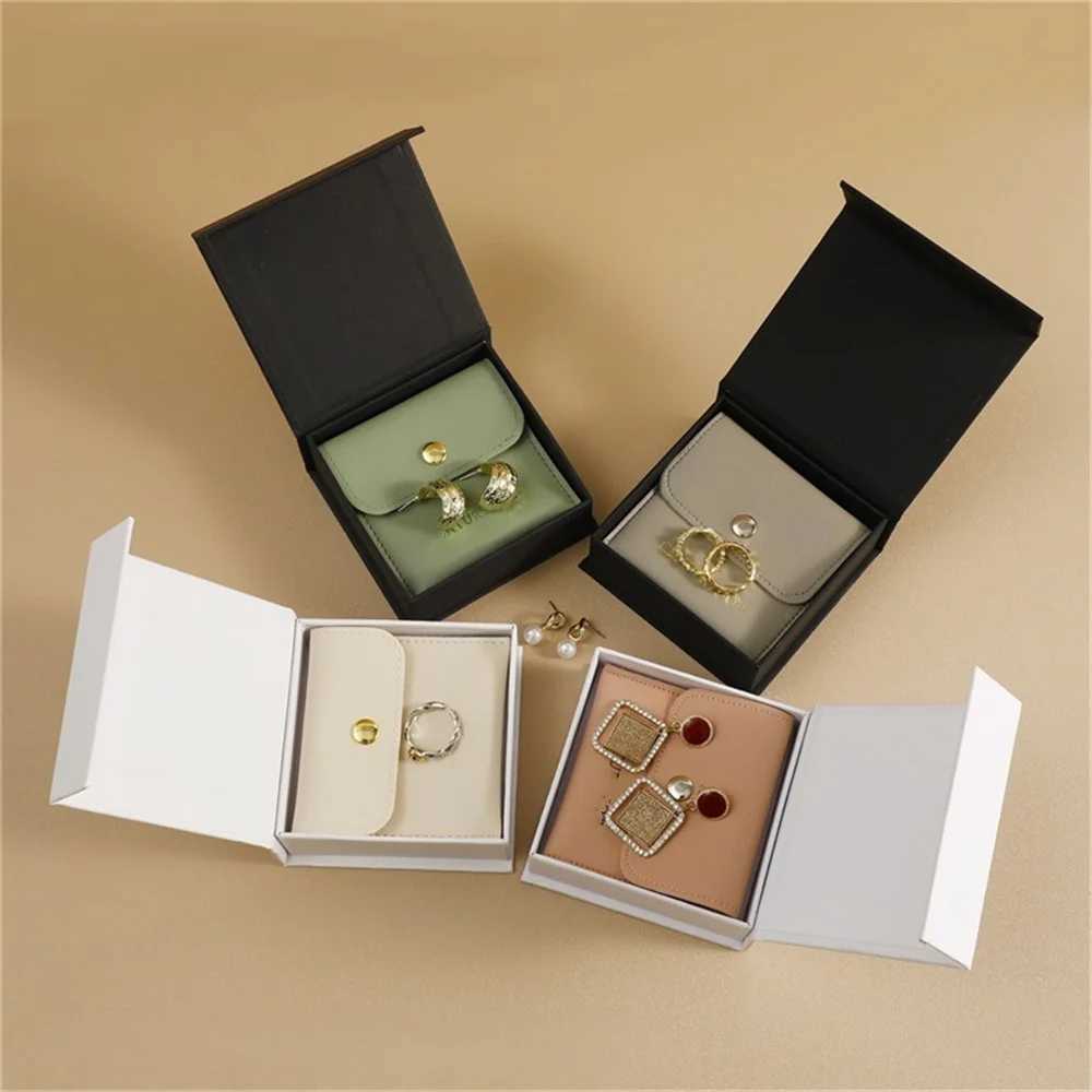 Flip paper bead treasure box PU Leahter packaging bag set necklace bracelet earring storage gift box high-end jewelry organizer W241019
