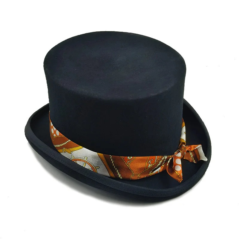 2024 Pink and Purple High Hat Magician High Hat British Black Jazz High Hat Mens and Womens Court Mens Flat Top Felt Hat 241018