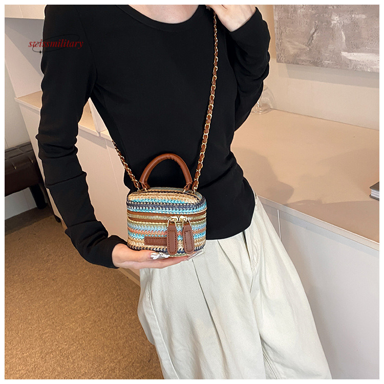 Summer new woven with rainbow stripes, single shoulder crossbody chain box, small square bag, Bohemian style mobile phone bag #24 swissmilitary