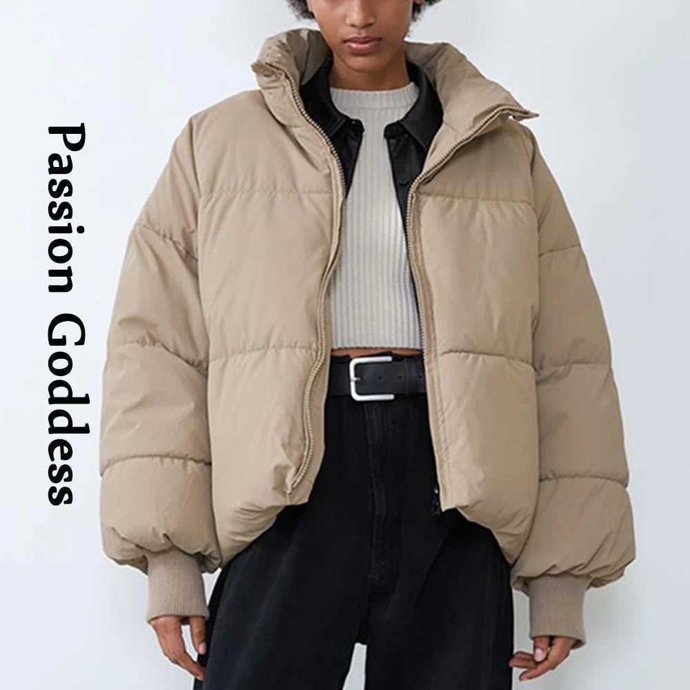 Women's Down Parkas Winter Women Thick Warm Puffer Jackets Loose Bubble Coat Parkas Down Outwear Stand Collar Zipper Casual Solid Jackets Parka C