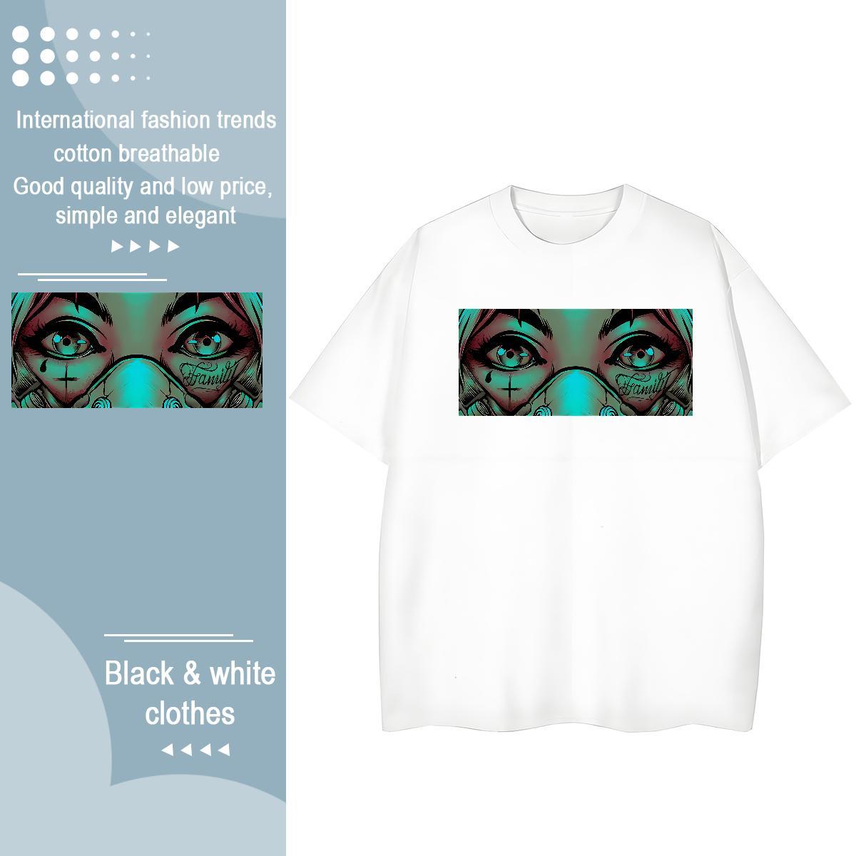 2024 DIY T shirt 230g Cotton Short sleeve Soft Summer Casual eyes Unisex Tshirts High quality Anime Print Tops Shirt