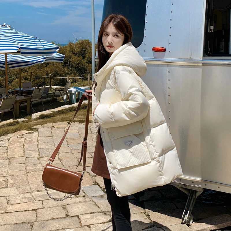 Womens Down Jacket Winter New Outerwears Korean Simple Casual Stylish Down Coats Thickened Warm Hooded Mid-length Puffer CoatsX241019
