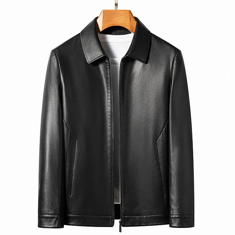 YN-2335 Spring/Summer Mens Genuine Leather Polo Plain Neck Jacket Fashion Ultra Thin Sheepskin Coat Black Grey Husband Gift Youth 241019