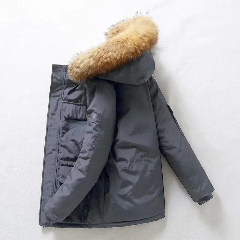 Mens Winter Down Jacket Fashionable Detachable Large Fur Collar Hooded White Duck Down Coat Womens Ski Multi Pocket Lightweight Park 241018