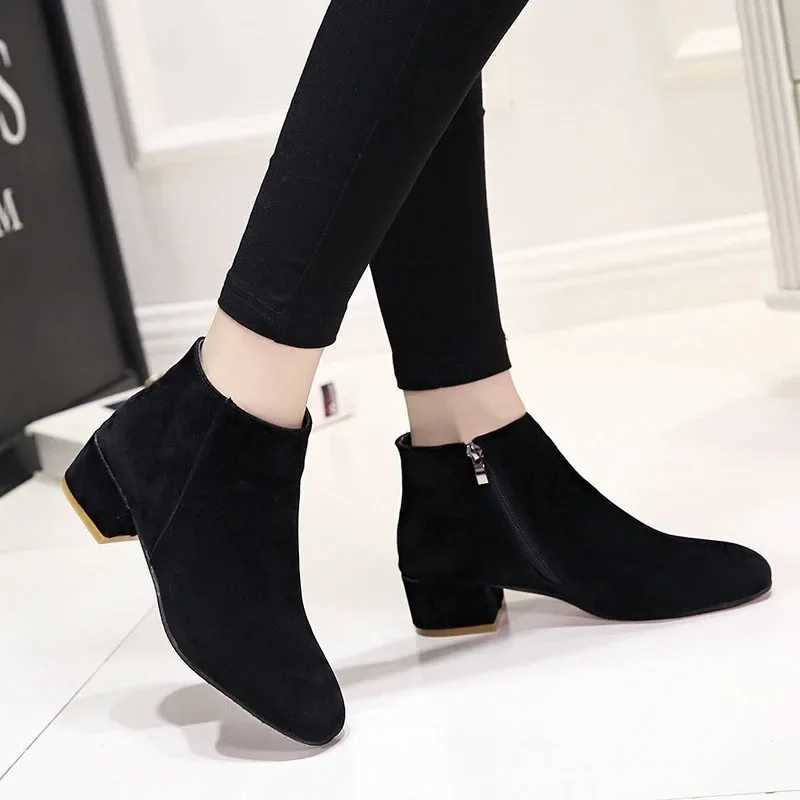 Ankle Boots Womens Autumn 2024 Short and Fat High Heels Full Match Short Botas Solid Size Zipper Womens Shoes Casual Black Botas Para Dama Y241019