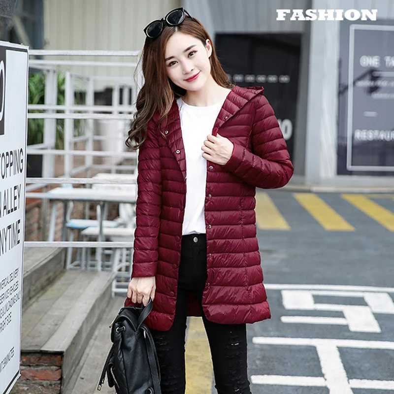 0-10 Womens Winter Jackets Ultra Light Portable Hooded Down Coat Single Breasted Slim Female Long Jacket Woman Winter CoatX241019