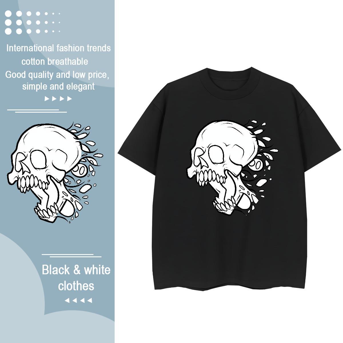Fashion T shirt 100% Cotton 230g Breathable Daily Wear skull Couples T Shirts High quality DIY Anime Tops Shirt