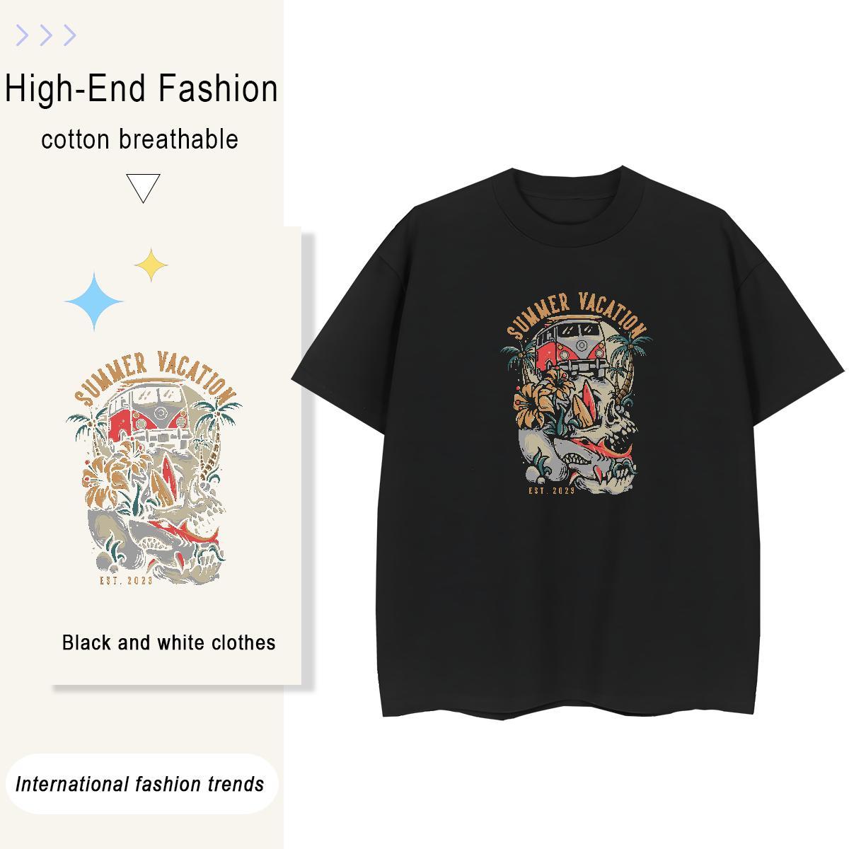 Brand T shirt 230g Pure Cotton Round Neck Short Sleeve Casual Beach skull Tshirt for Man Woman High quality Cartoon Printing L-4XL Tee Shirt