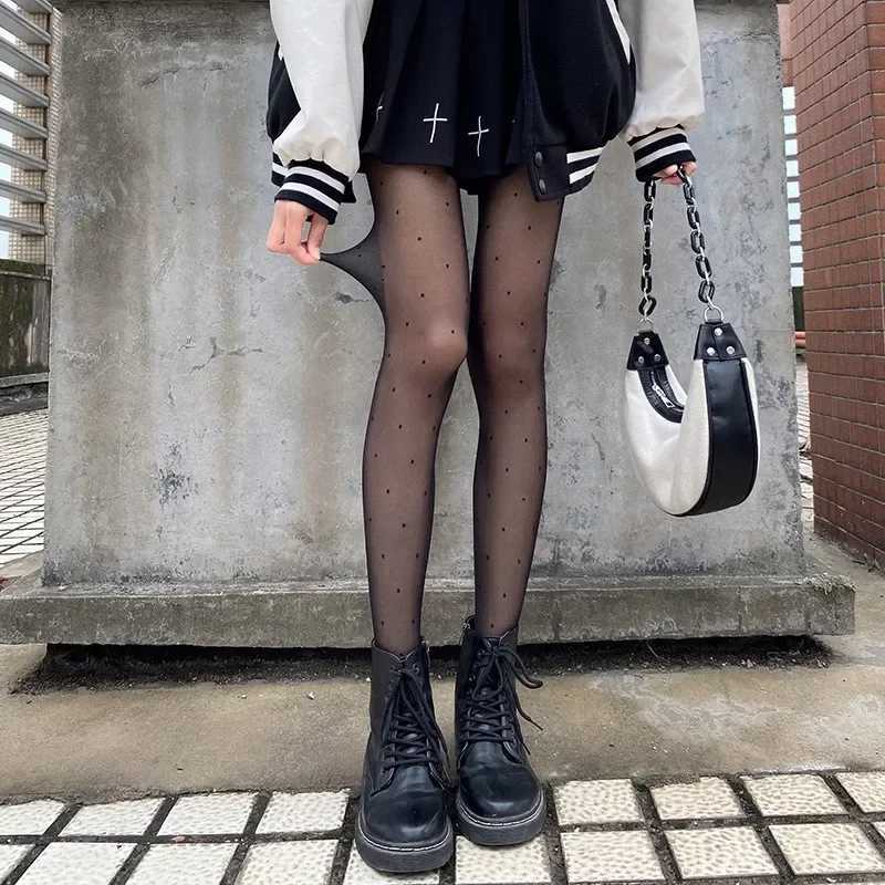 Socks Hosiery JK Girls Cute Polka Dot Heart Bow Seamless Tights Print Stockings Sexy Women Fishnet Hosiery Cosplay Lolita White Thin Pantyhose Y240833