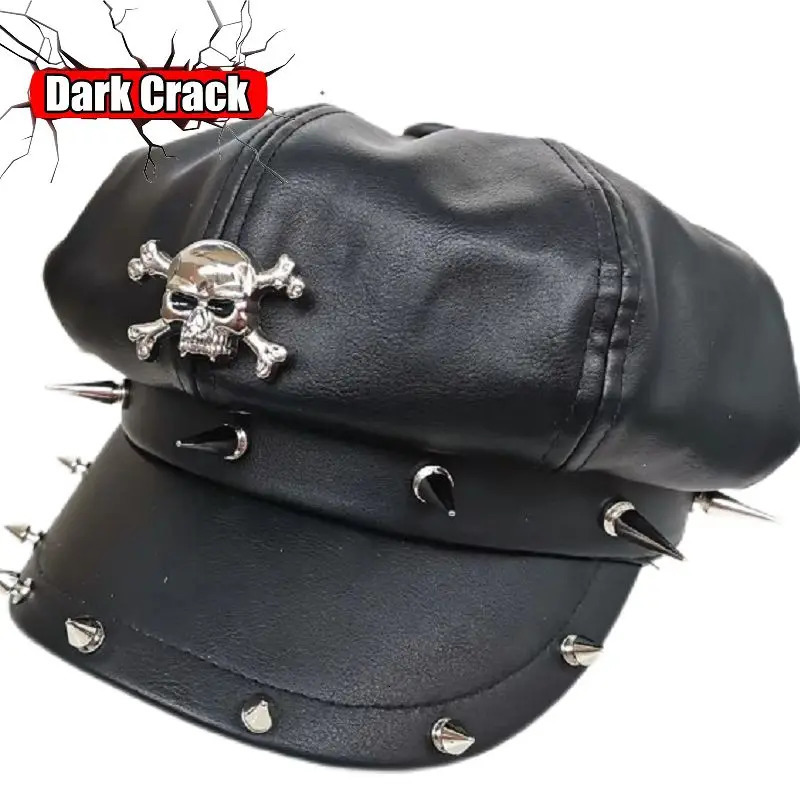 Womens Y2k Harajuku Gothic Punk Lolita Girl Original UK Fashion Edition Leather Style Rock Rivet Short Brim Beret 241018
