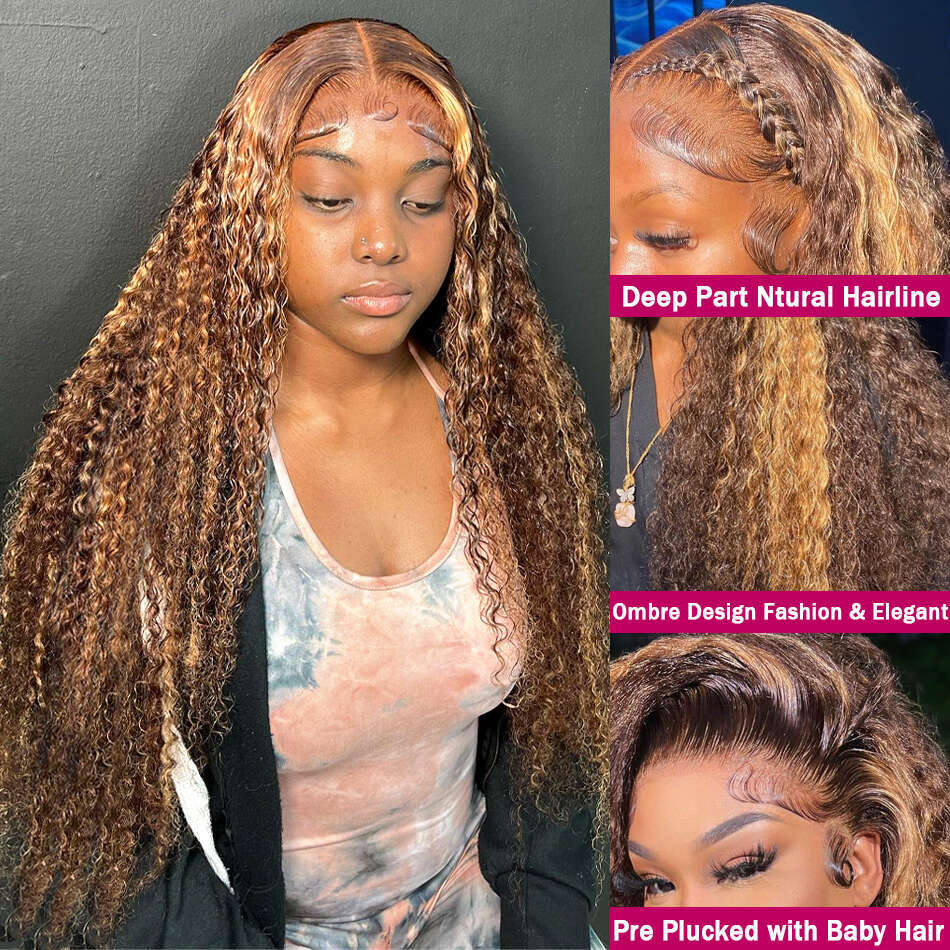 Highlight Blonde Wiggogo Lace Front Wig Human Hair X Hd Frontal Ombre Deep Wave Curly al