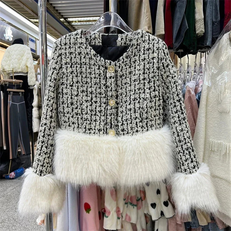 Arrival y Fashion Fall Winter Womens Full Sleeve Cashmere Braid Tweed Fur Pearls Button Casual Thick Warm Jackets 241019