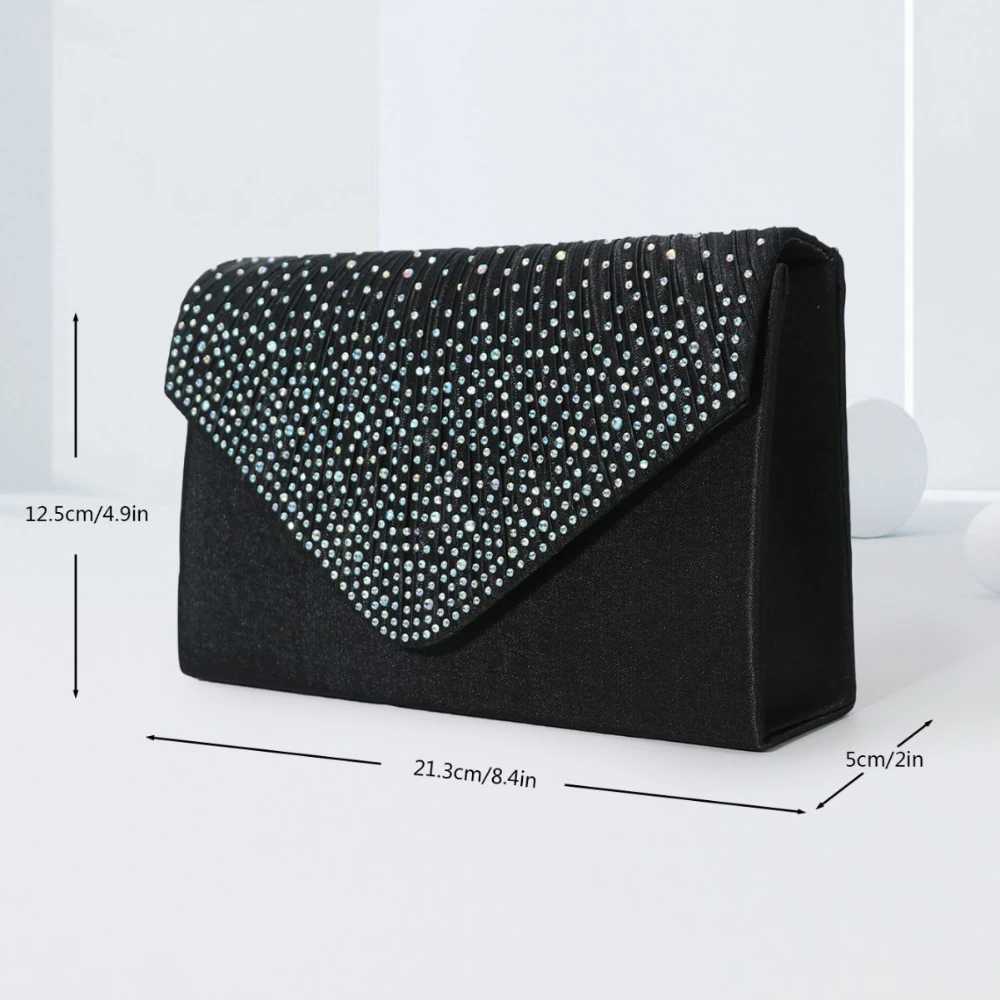 Elegant rhinestone evening bag womens pleated clutch wallet luxurious flip handbag used for weddings parties dances and banquets Y241019