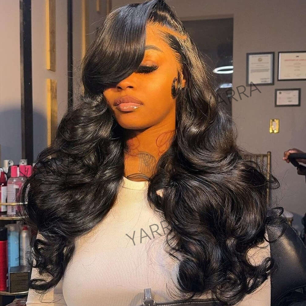 13x4 Frontal Body Wave Human Hair Green With Black Pre Plucked 32 34inch Highlight Transparent Lace Front Wig For Women