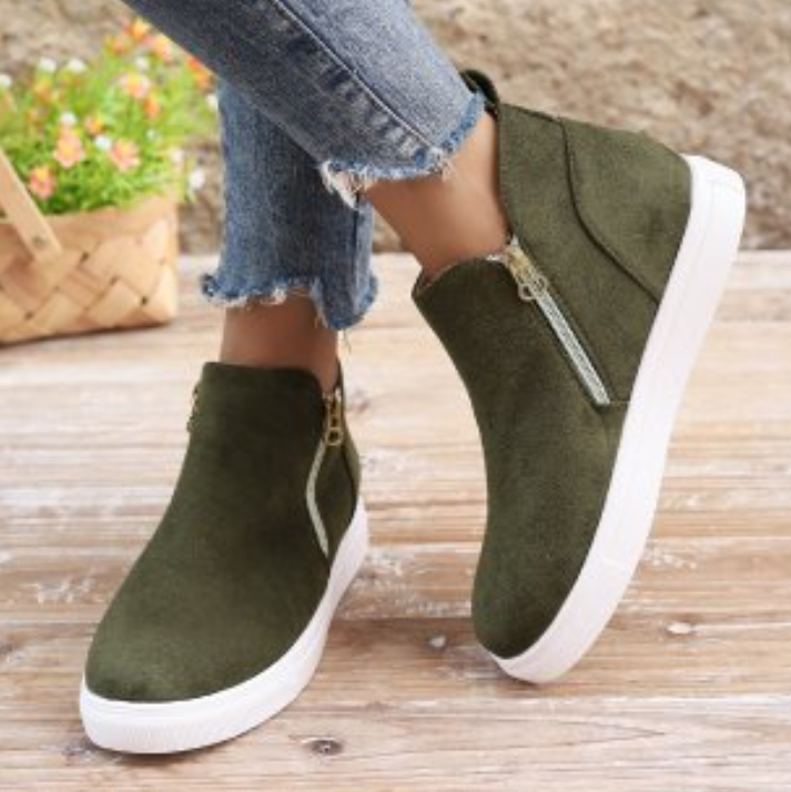 Plus Size Women's Thick Sole Heightening Round Toe Solid Casual Shoes - Green Grey ff1b