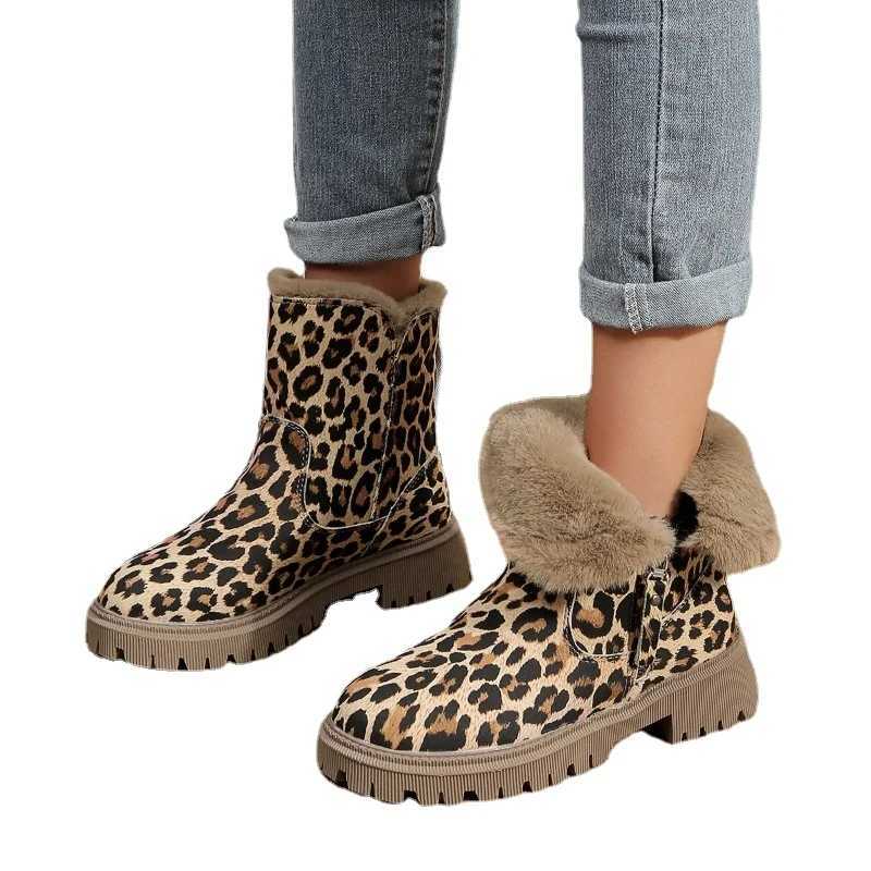 2023 Zipper Womens Boots Fashion Leopard print Daily Boots Womens Hot Selling Round Toe Platform Keep Warm Mid calf Y241019