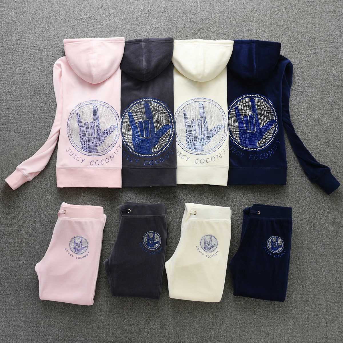 Women's Two Piece Pants Juicy Cometure 2024 Autumn/Winter Track and Field Wear Velvet Womens Hoodie Sportswear Casual Pants Set Y2K Sportswear Y2