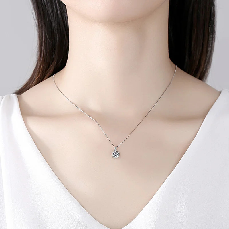 Butterflykiss 6.5mm 1.0 D Necklace Rose Gold Plated Pendant Original Genuine S925 Womens Silver Chain Jewelry 241018
