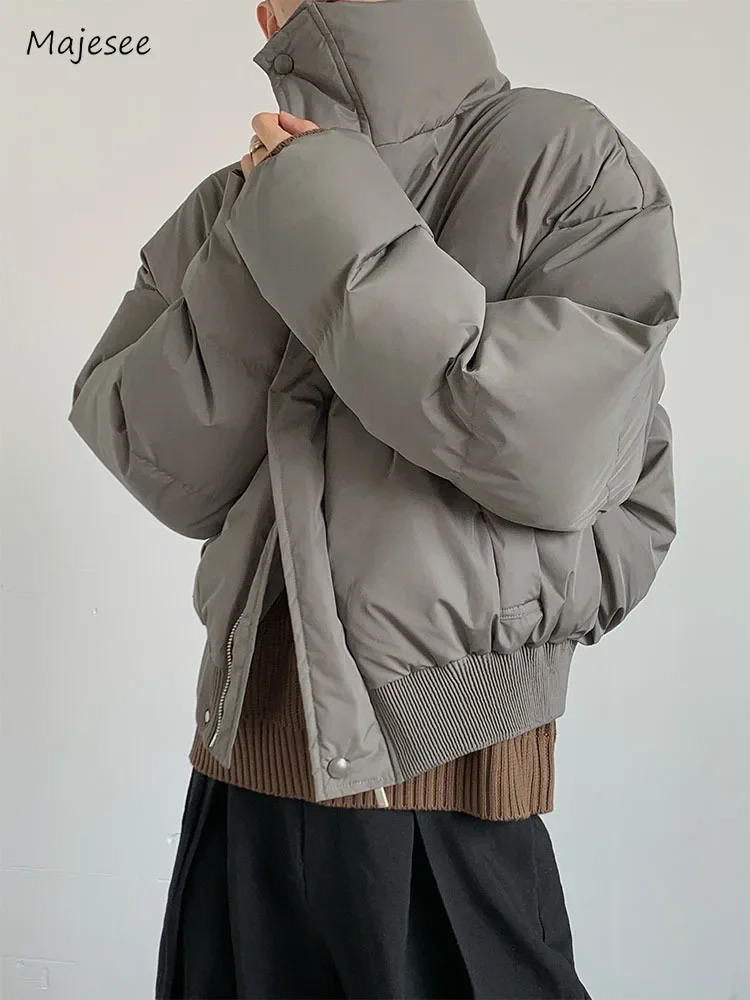 Short Parkas mens retro chic street fashion minimalism Korean autumn basic unisex jacket rack collar Gothic 241019