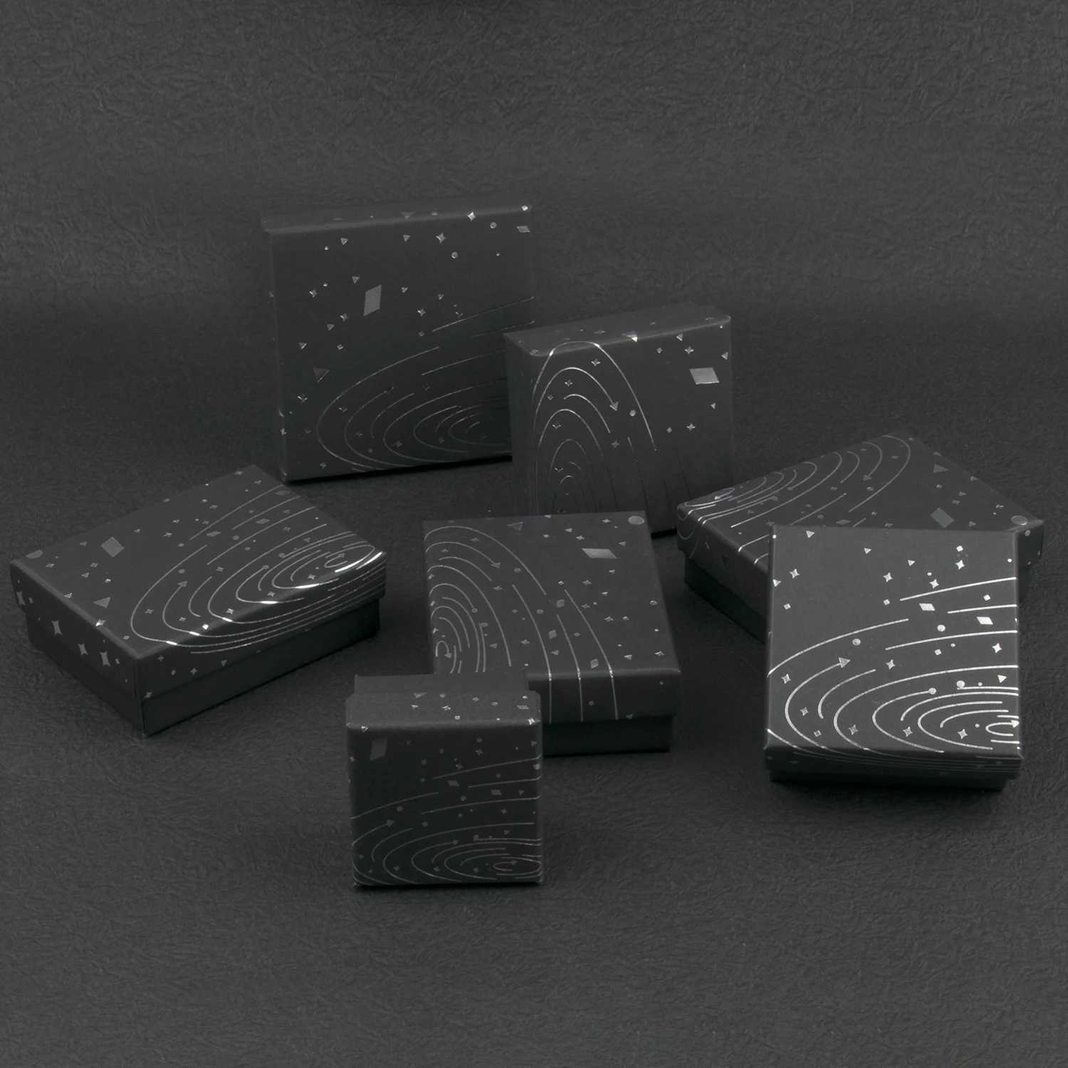 Black Starry Sky Square Cardboard Cowhide Jewelry Set Box Ring Earrings Necklace Gift Box Jewelry Packaging 1 Piece W241019