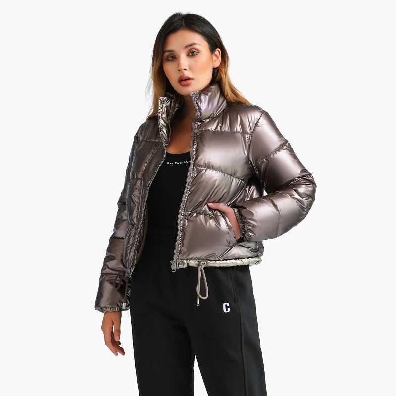 Women's Down Parkas Santelon Winter Thick Parka Short Cushion Inflatable Jacket Womens Fashion Solid Gold Grey Outdoor Leisure Warm Jacket Y24101