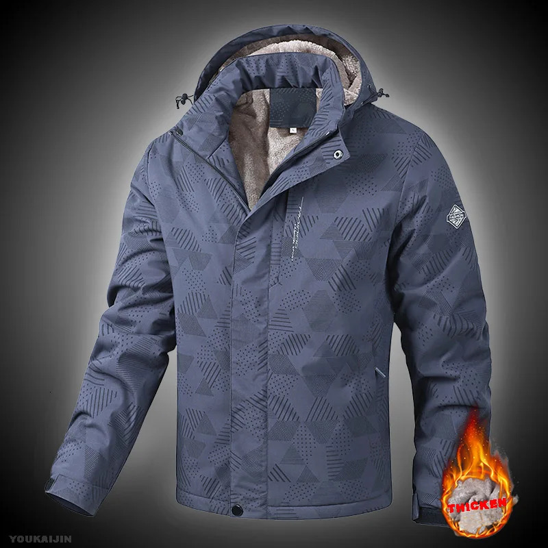 Winter Hooded Jackets for Men Hiking Plus Size Windbreaker Thickend Fleece Male Fashion Clothing Trends Ski Outdoor 241018