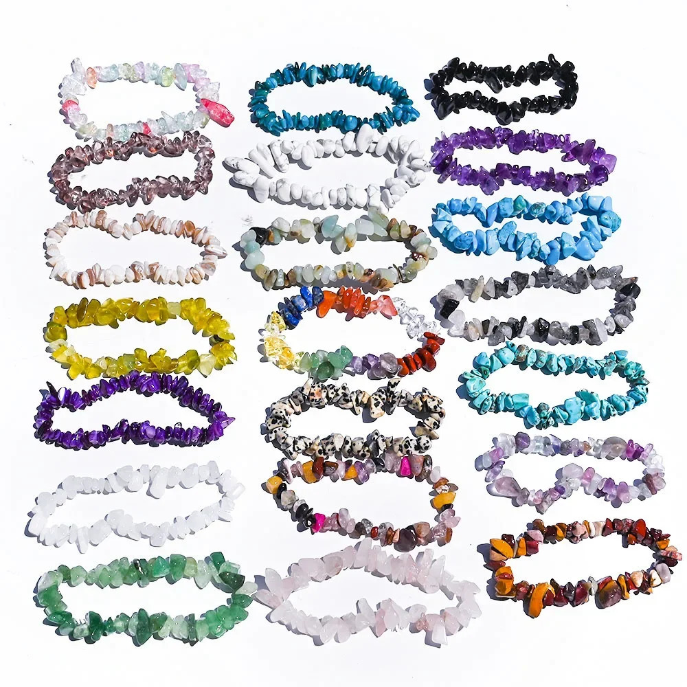 50 pieces of natural gemstone bracelets irregular crystal elastic chip beads gold nugget bracelets quartz wristbands 241018