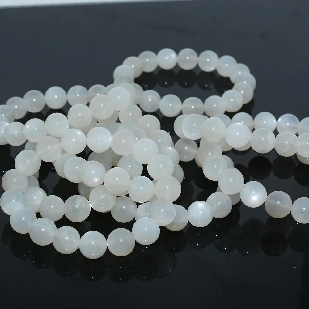 Natural white sparkling moonstone loose round bead bracelet 11.8mm 241018