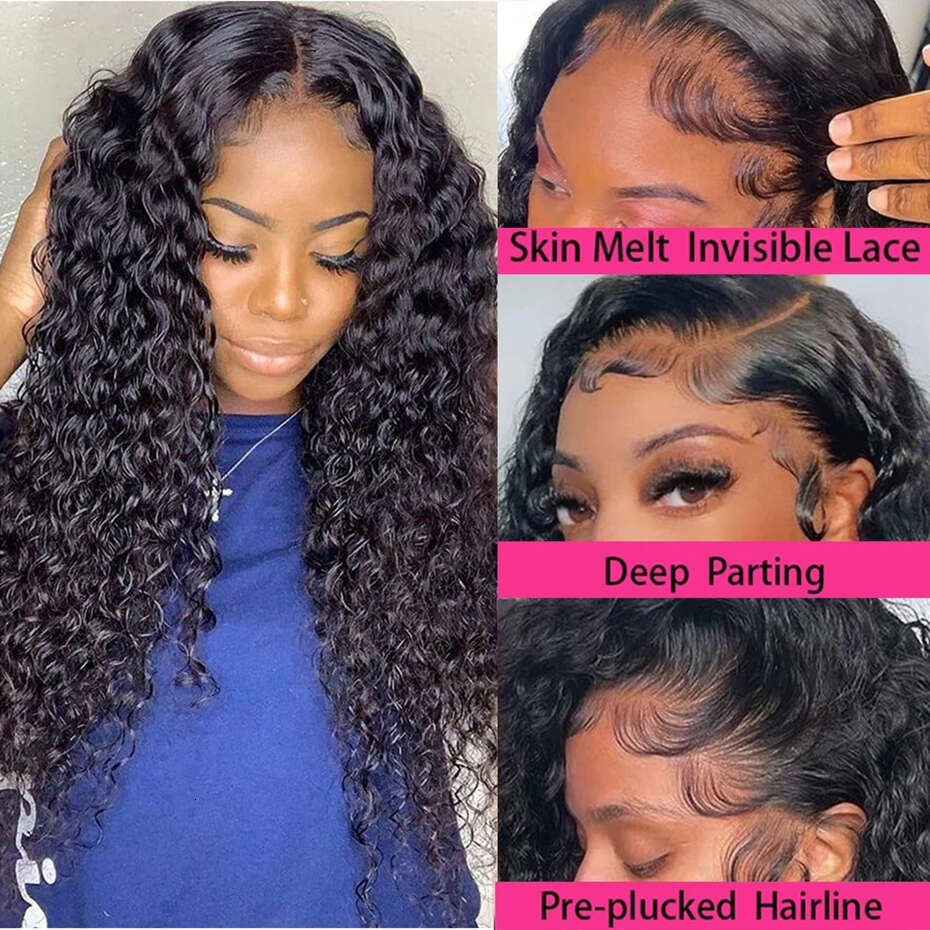 Wave Inch Deep x HD Transparent Lace Frontal Wig Human Hair Water Curly Closure Wigs For Women Bling s