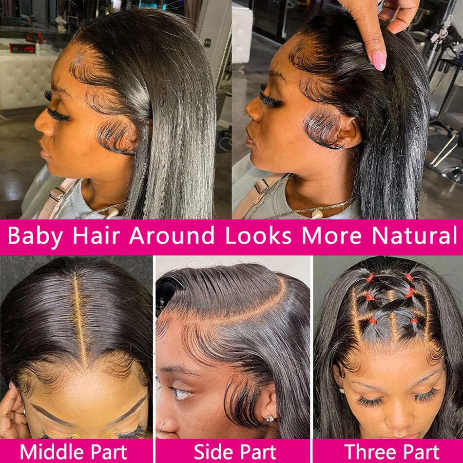 Inch Bone Density Straight Lace Front Wigs Pre Plucked Brazilian Transparent x HD Frontal Human Hair For Women al