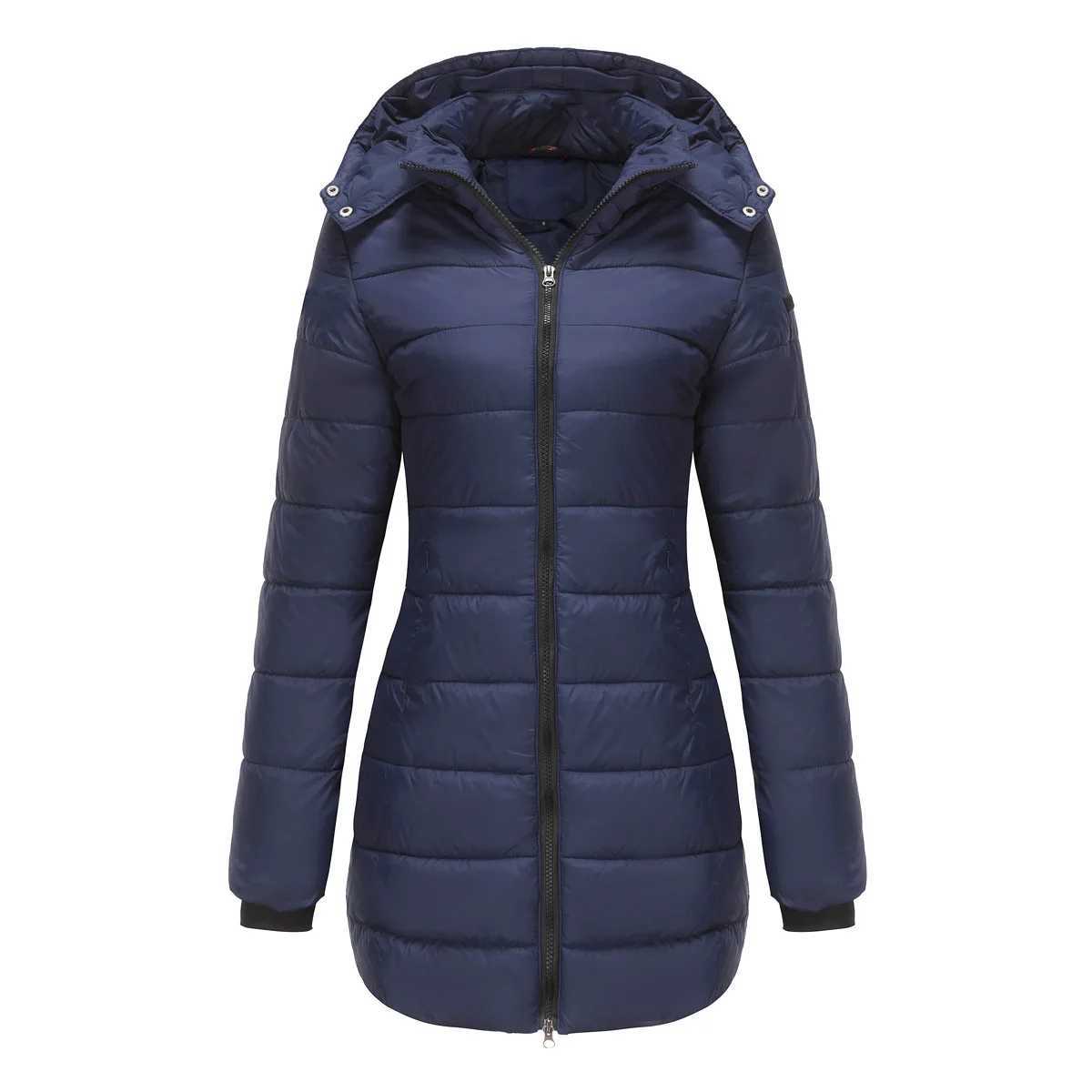2024 Womens Cotton Padded Jacket Waterproof Medium-length Zipper Hooded Warm Coat Outdoor OvercoatX241019