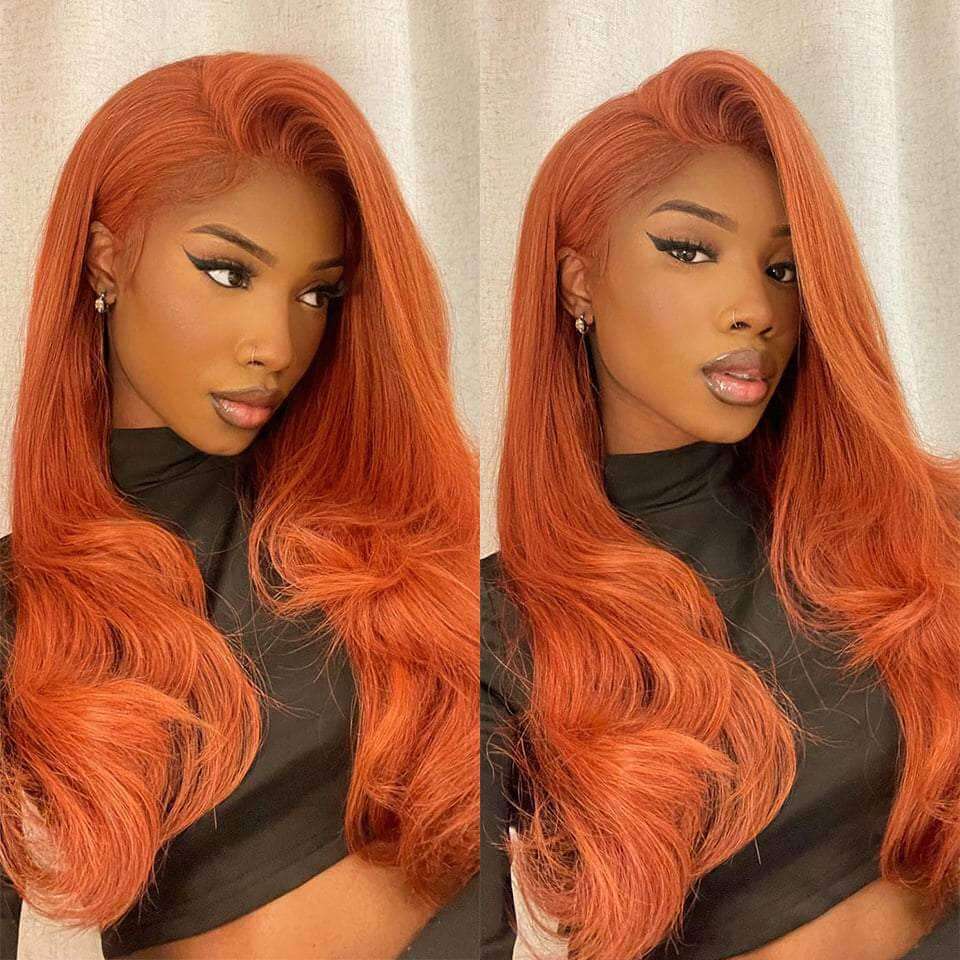 x Ginger orange Body Wave Transparent Lace Front Wig Orange Color X Frontal Human Hair brazilian wigs For Women al